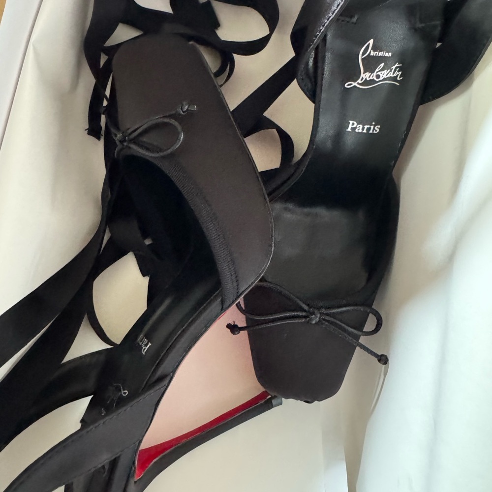 Christian Louboutin Strappy Black Heels with Red Soles - Picture 2 of 3